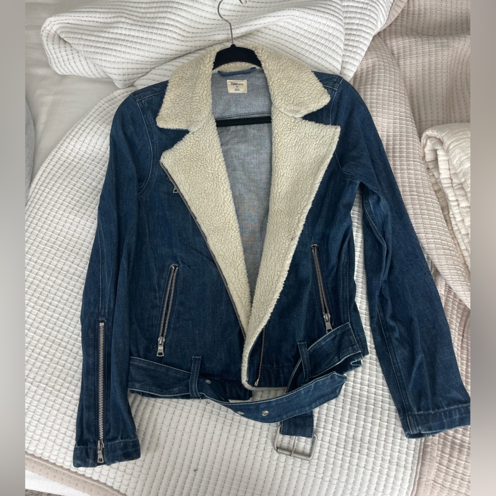 Gap Shearling Denim Moto Jacket, size XS
